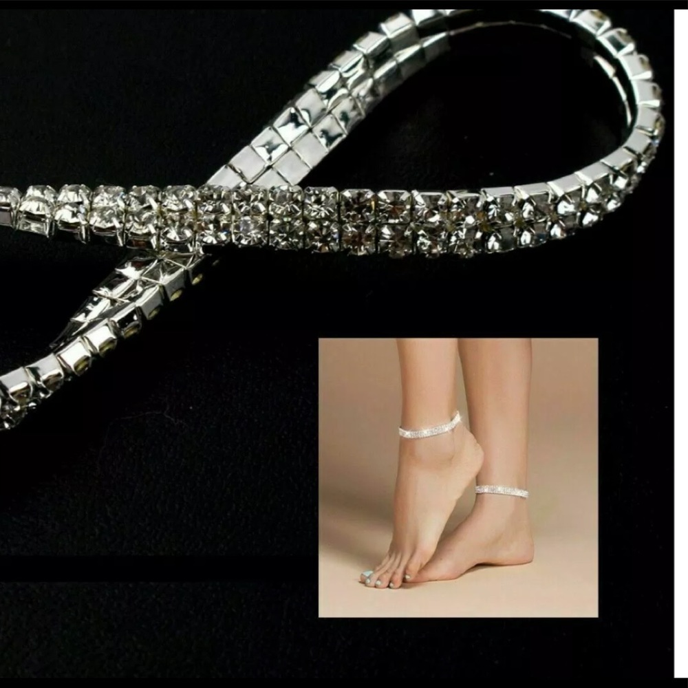 Stretchable rhinestone ankle bracelet  CZ sparkle - Picture 2 of 6